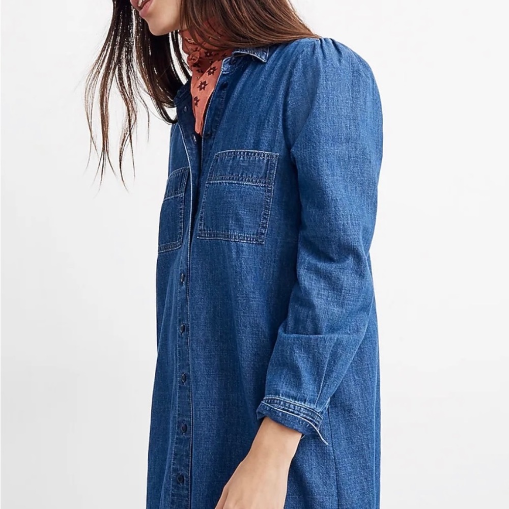 Madewell Blue Denim Mini Dress with Pink Bandana Detail